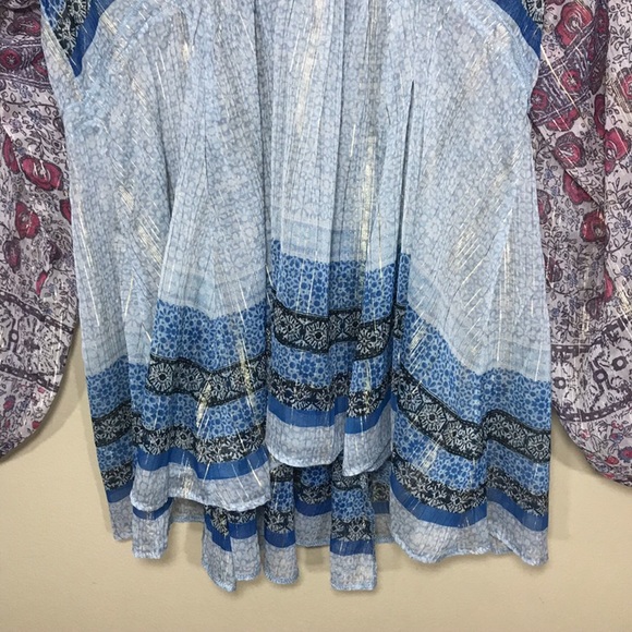 Free People Peasant Tunic Long Sleeve Sheer Top Chic Boho Printed V-neck Overlay - Picture 10 of 16